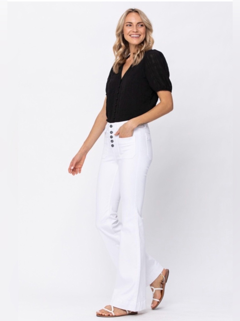 Judy Blue White High-waist Button Fly Flare Fit Jeans Size 25 Stretch Denim